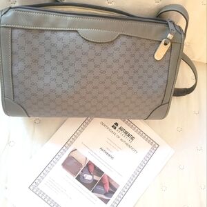 Vintage Gucci Micro GG Crossbody Shoulder Bag Grey Coated Canvas Leather